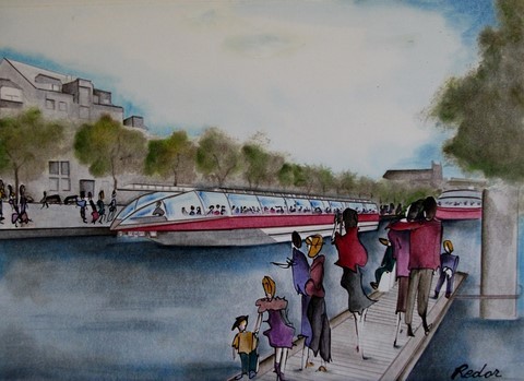 Touristes attendant un bateau mouche sur les quais dela Loire à Nnates