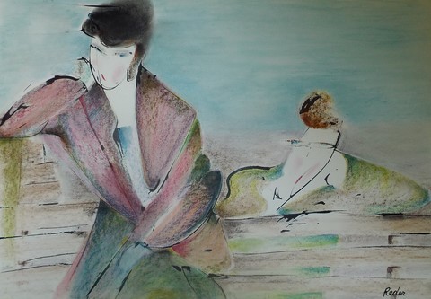 Grans pastel, calligraphie, discussion, couple